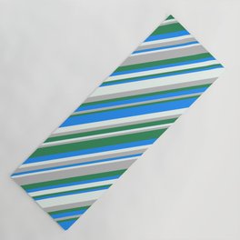 [ Thumbnail: Blue, Mint Cream, Grey, and Sea Green Colored Pattern of Stripes Yoga Mat ]