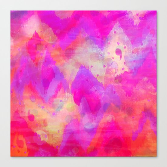 BOLD QUOTATION, Revisited - Intense Raspberry Peachy Pink Vibrant Abstract Watercolor Ikat Pattern Canvas Print