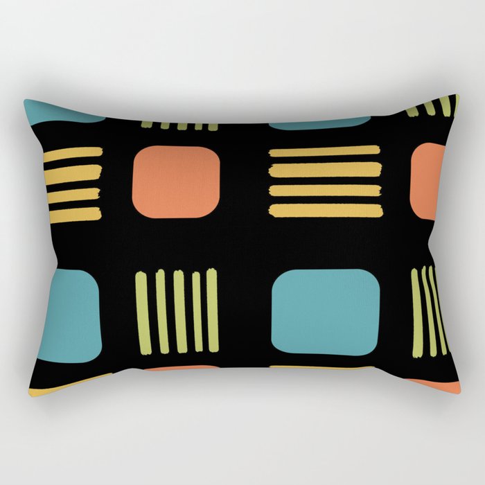 Mid-Century Modern Squares Lines Black Colorful 1 Rectangular Pillow