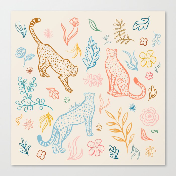 Rainbow Cheetahs and plants Canvas Print