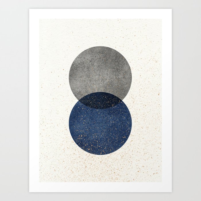 Circle Abstract - Grey Navy Texture Art Print