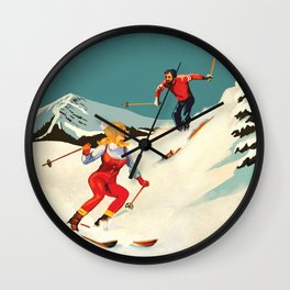 Retro Skiing Couple Wall Clock