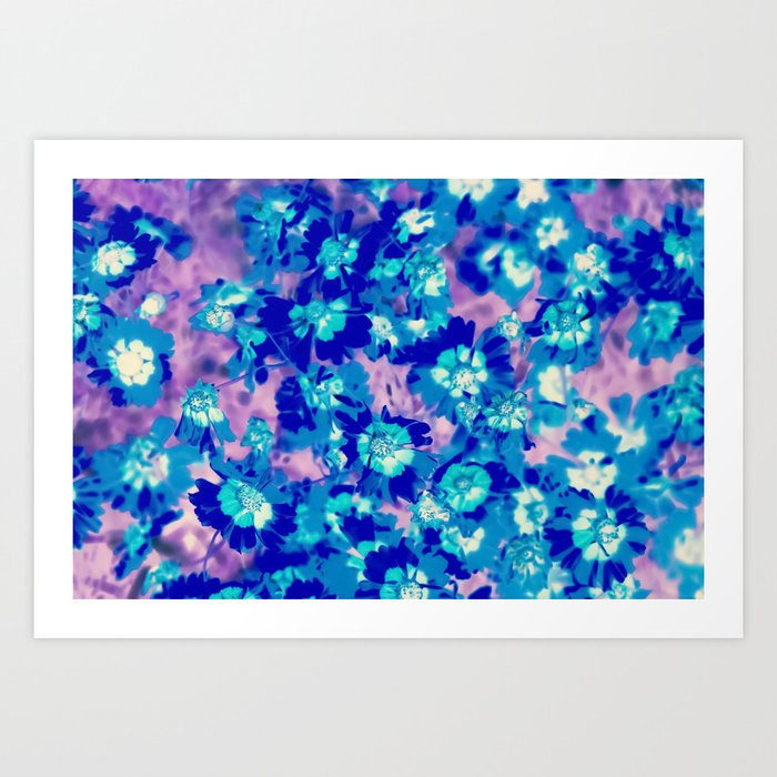 Blooming Blue Flower Abstract With Pink Background Art Print By