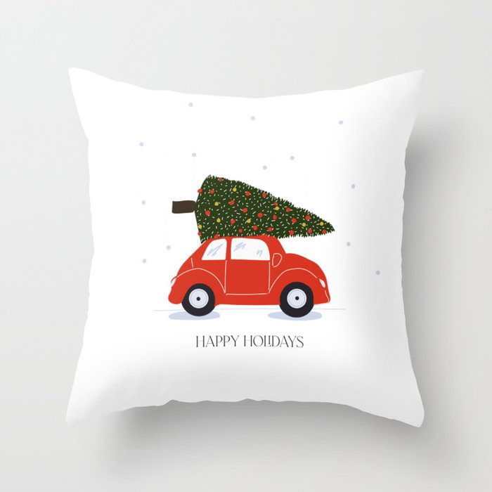 Old School Happy Holidays Throw Pillow