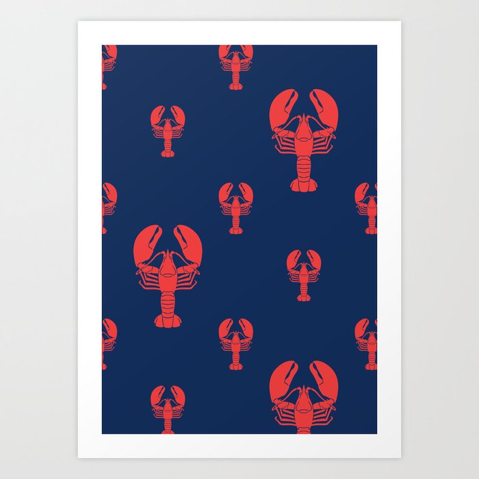 Lobster Squadron on navy background. Art Print