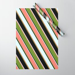 [ Thumbnail: Light Cyan, Salmon, Green, and Black Colored Pattern of Stripes Wrapping Paper ]