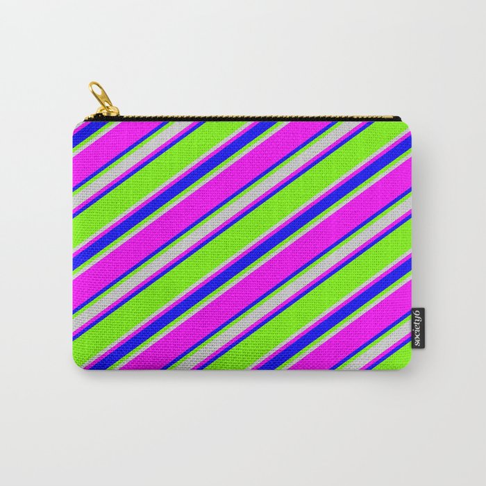 Green, Light Gray, Fuchsia & Blue Colored Stripes/Lines Pattern Carry-All Pouch
