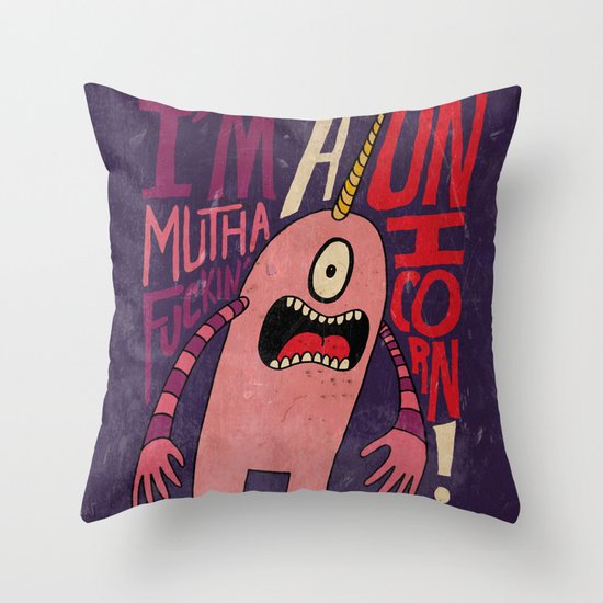 Mutha F'n Unicorn Throw Pillow