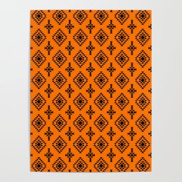 Orange and Black Native American Tribal Pattern Poster
