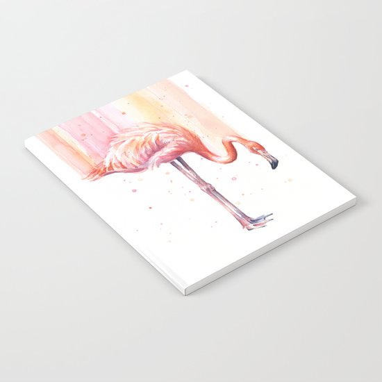 Pink Flamingo Watercolor Bird Animals Whimsical Animal Notebook