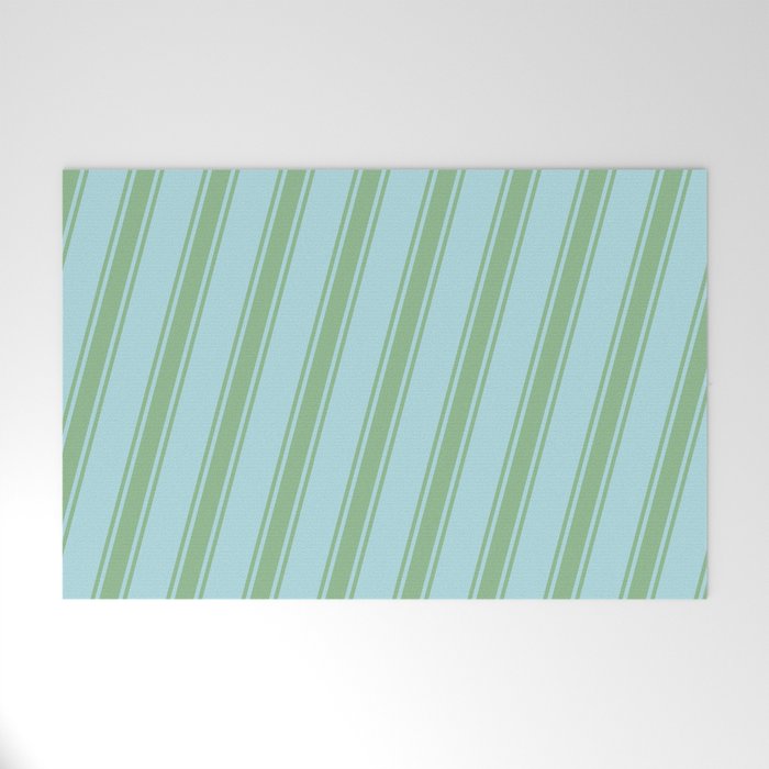 Powder Blue and Dark Sea Green Colored Striped/Lined Pattern Welcome Mat