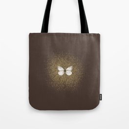 Hand-Drawn Butterfly and Golden Fairy Dust on Dark Brown Tote Bag