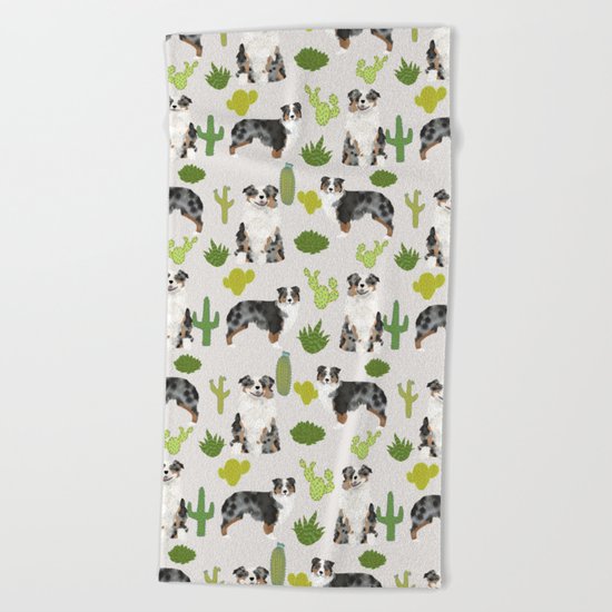 Australian Shepherd owners dog breed cute herding dogs aussie dogs animal pet portrait cactus Beach Towel