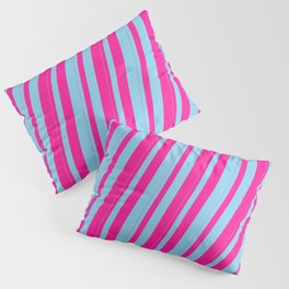 [ Thumbnail: Sky Blue & Deep Pink Colored Striped Pattern Pillow Sham ]