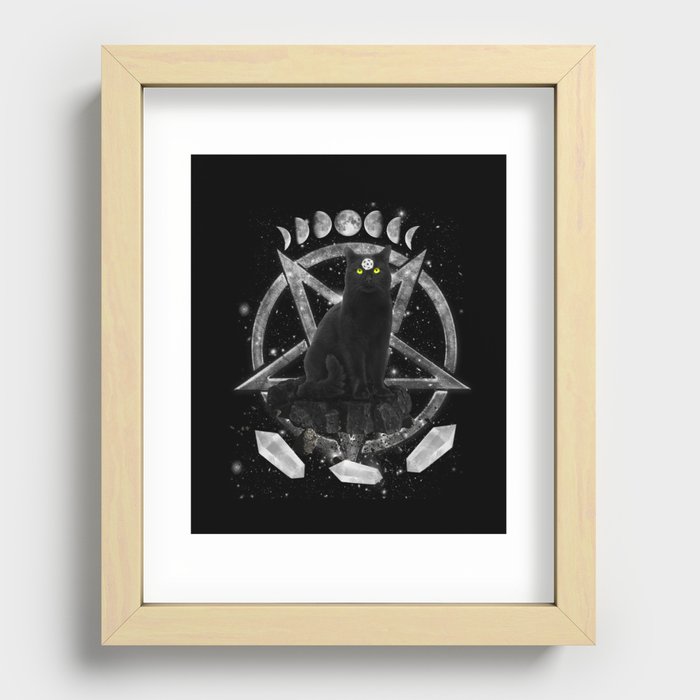 Wiccan Witchcraft Black Cat Moon Phases Recessed Framed Print