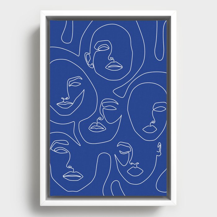 Faces In Blue Framed Canvas