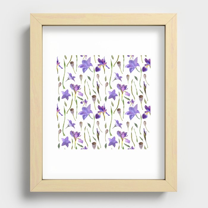 purple iris watercolor pattern Recessed Framed Print