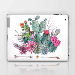 Watercolor cactus, succulent, flowers, twigs, feathers Laptop Skin