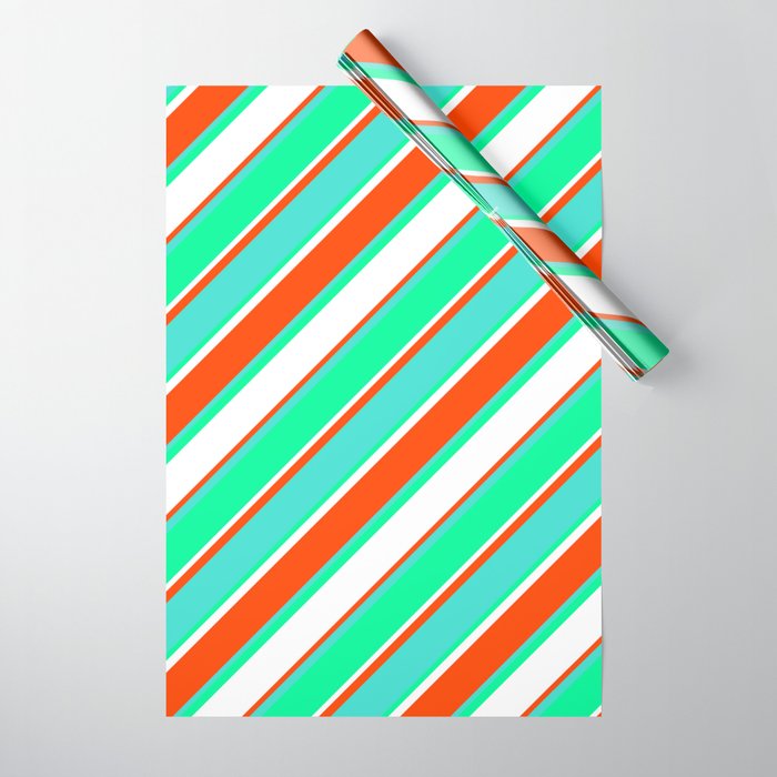Red, Turquoise, Green, and White Colored Lines Pattern Wrapping Paper
