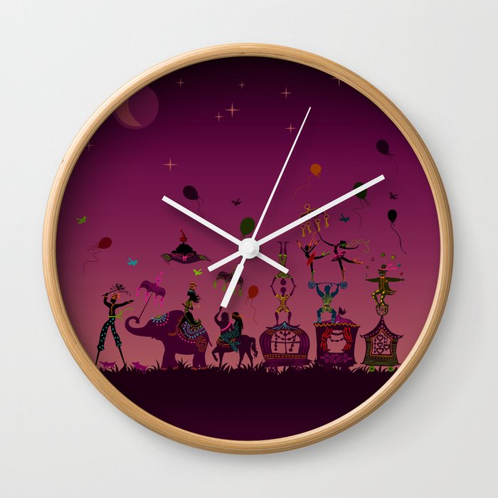 colorful circus carnival traveling in one row at night Wall Clock