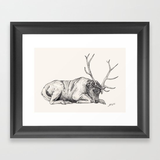 Stag // Graphite Framed Art Print