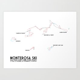 Monterosa Ski, Aosta Valley, Italy - EUR Edition (Labeled) - Minimalist Trail Art  Art Print | Vector, Illustration, Graphic Design, Abstract 