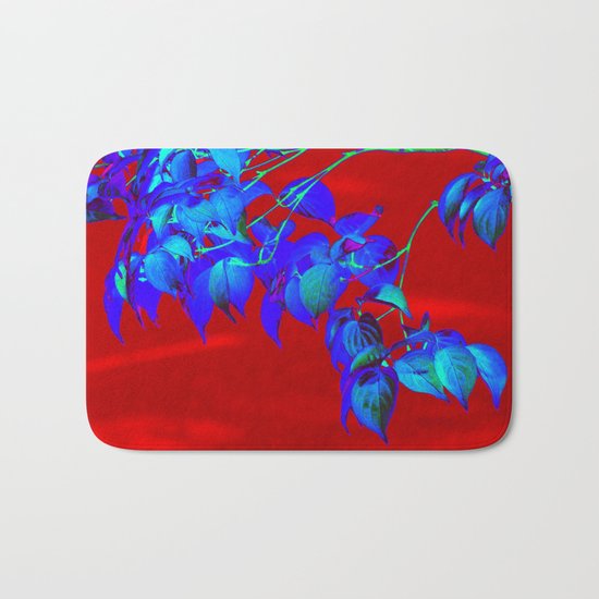 Red Sky And Blue Leaves Bath Mat