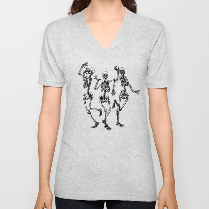 Three Dancing Skulls V Neck T Shirt