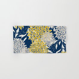 Floral Leaves and Blooms, Navy Blue, Yellow, Beige Hand & Bath Towel