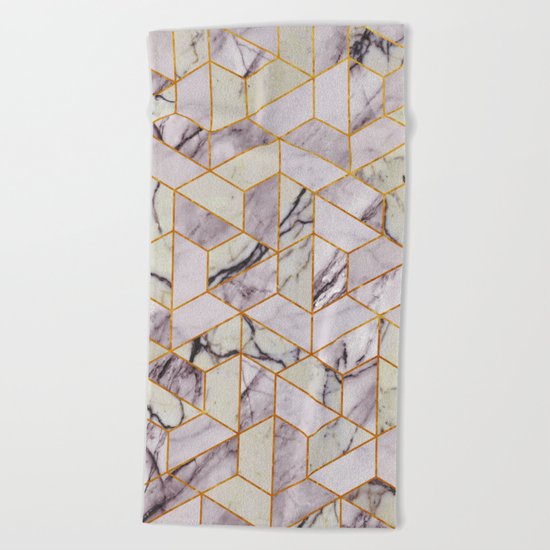 Vintage Marble Art Deco Pattern Beach Towel
