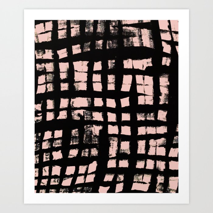 Check - abstract painted pattern black checker contrasting peach Art Print