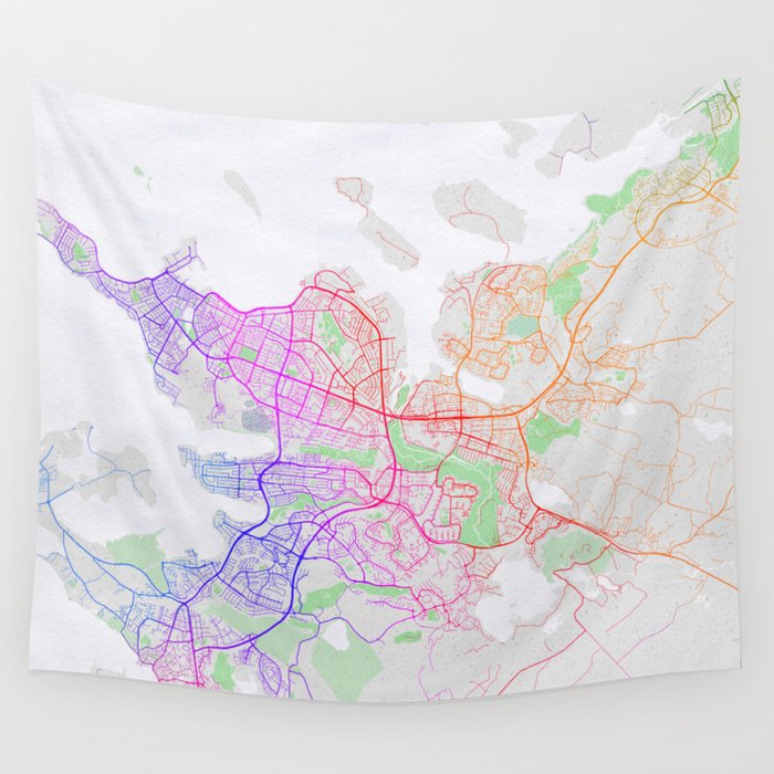 Reykjavik City Map of Iceland - Colorful Wall Tapestry