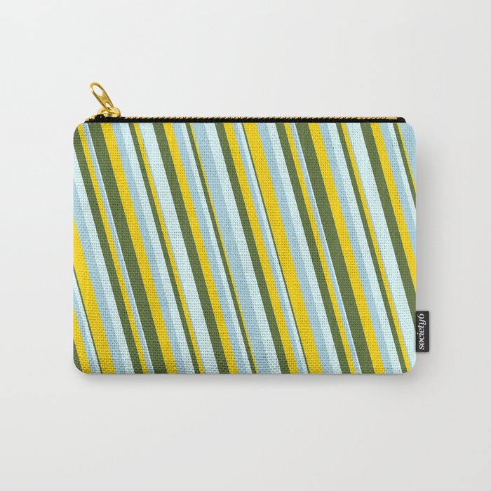 Light Blue, Yellow, Dark Olive Green & Light Cyan Colored Lined/Striped Pattern Carry-All Pouch