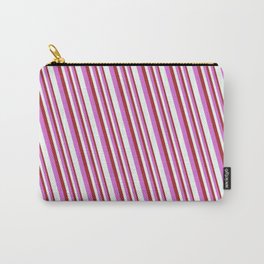 [ Thumbnail: Brown, Orchid, and Mint Cream Colored Stripes/Lines Pattern Carry-All Pouch ]