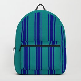 [ Thumbnail: Dark Cyan & Dark Blue Colored Lines/Stripes Pattern Backpack ]