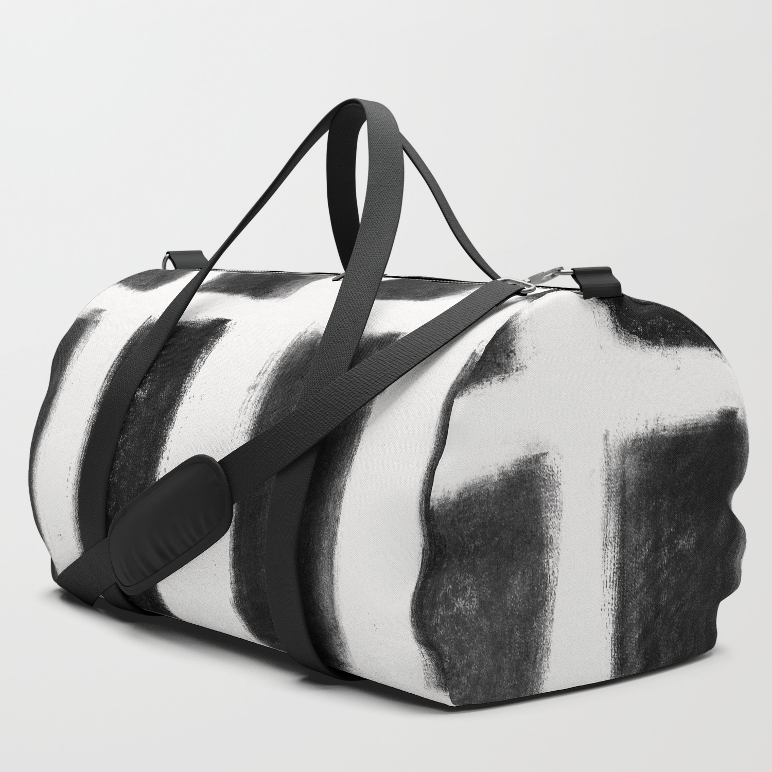Brush Vertical Black on White Duffle Bag by Form Creative | Society6