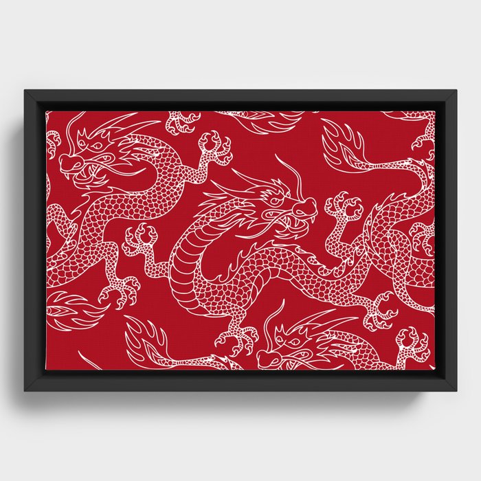 Lunar Year White Dragon Framed Canvas