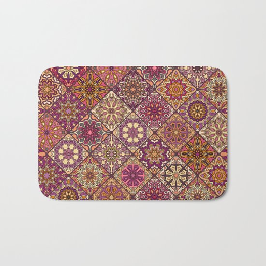 Vintage patchwork with floral mandala elements Bath Mat