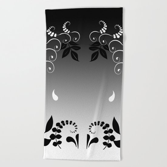 Black and white floral portrait Beach Towel
