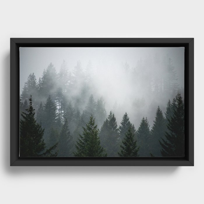 Wanderlust Forest IV - Mountain Adventure in Foggy Woods Framed Canvas