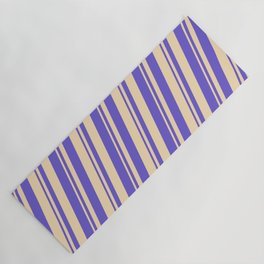 [ Thumbnail: Tan & Slate Blue Colored Striped Pattern Yoga Mat ]