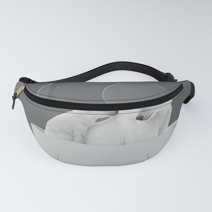 Mama and baby polar bears in bathtub bathroom black and white photograph Fanny Pack