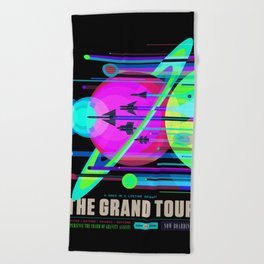 NASA Outer Space Saturn Shuttle Retro Poster Futuristic Explorer Black Best Quality Beach Towel