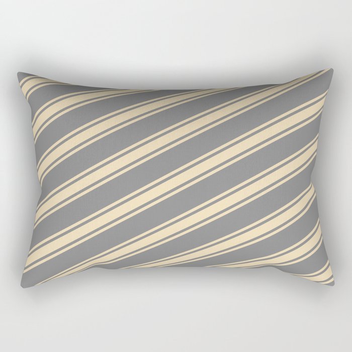 Grey & Tan Colored Pattern of Stripes Rectangular Pillow