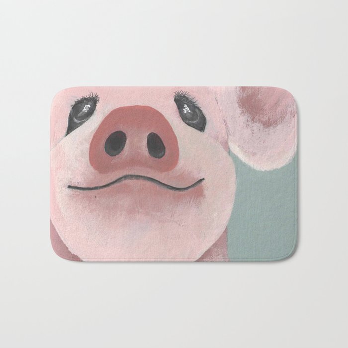 Original Painting - Farm Friends - Baby Pig - Cute Pig Painting Bath Mat