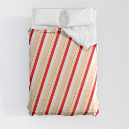 [ Thumbnail: Red, White, and Tan Colored Lines/Stripes Pattern Comforter ]