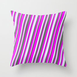 [ Thumbnail: Dim Gray, Fuchsia, and Lavender Colored Striped/Lined Pattern Throw Pillow ]