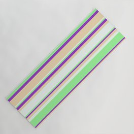 [ Thumbnail: Dark Orchid, Tan, Mint Cream, and Green Colored Stripes Pattern Yoga Mat ]