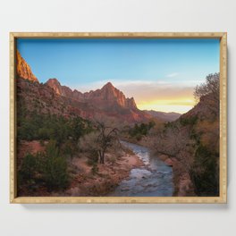 The Watchman Sunset Zion National Park Utah Landscape Serving Tray