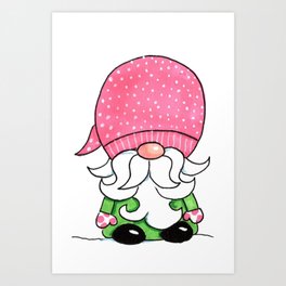 Cute Christmas Gnome Art Print